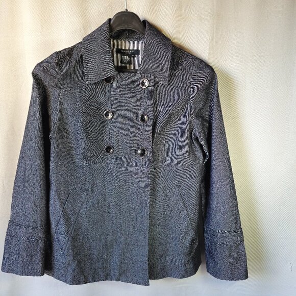 Sandro Sportswear Dark Chambray Jacket Blazer Double Breasted Size Large - Picture 1 of 8